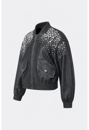 Chaqueta Bomber De Cuero Para Mujer Luzia Chaqueta Bomber De Cuero Para Mujer Luzia Negro M VÉLEZ