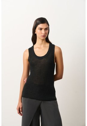 Camiseta Tejida Para Mujer Efecto Metalizado Lúrex Camiseta Tejida Para Mujer Efecto Metalizado Lúrex Negro Perlado M VÉLEZ