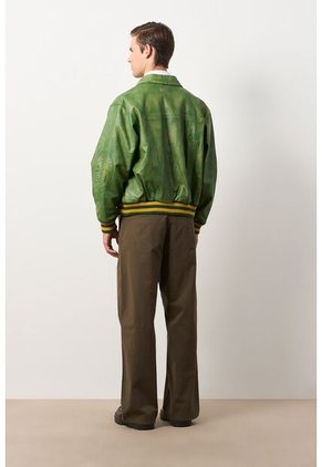 Chaqueta Bomber En Cuero Envejecido Para Hombre Chaqueta Bomber En Cuero Envejecido Para Hombre Verde M VÉLEZ
