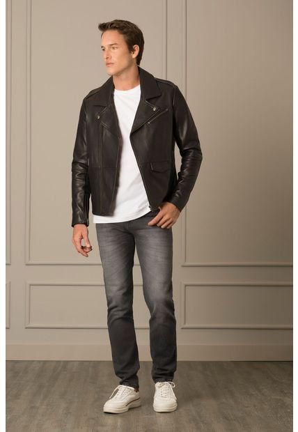 Chaqueta Biker De Cuero Para Hombre Silueta Clásica Chaqueta Biker De Cuero Para Hombre Silueta Clásica Negro L Vélez