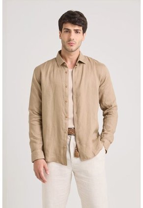 Camisa Manga Larga En Lino Para Hombre Silueta Semi Ajustada Camisa Manga Larga En Lino Para Hombre Silueta Semi Ajustada Tabaco S VÉLEZ