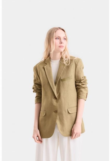 Blazer Aurora En Lino Para Mujer Fit Holgado Blazer Aurora En Lino Para Mujer Fit Holgado Verde Oliva XL Vélez