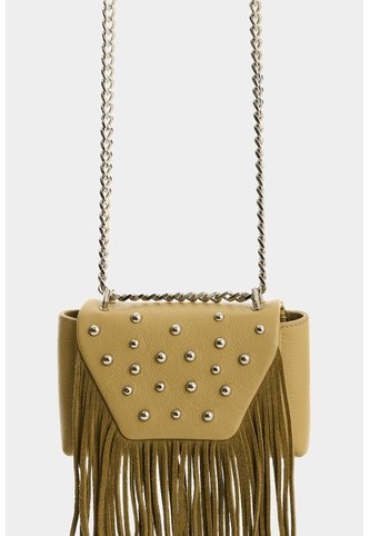 Bandolera Mini Lili De Cuero Con Flecos Y Taches Para Mujer Bandolera Mini Lili De Cuero Con Flecos Y Taches Para Mujer Verde Oliva VÉLEZ Vélez