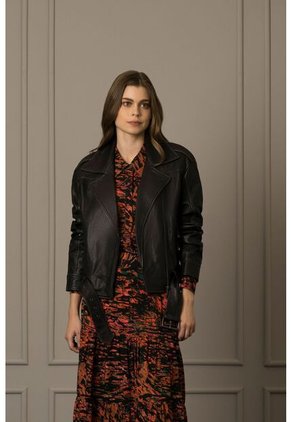 Chaqueta Biker Oversized Unisex En Cuero Ovino Chaqueta Biker Oversized Unisex En Cuero Ovino Negro L VÉLEZ