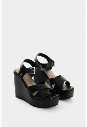 Sandalia Plataforma De Cuero Para Mujer Luzia Sandalia Plataforma De Cuero Para Mujer Luzia Negro 34 VÉLEZ