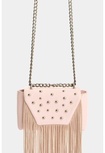 Bandolera Mini Lili De Cuero Con Flecos Y Taches Para Mujer Bandolera Mini Lili De Cuero Con Flecos Y Taches Para Mujer Rosado VÉLEZ