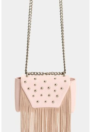 Bandolera Mini Lili De Cuero Con Flecos Y Taches Para Mujer Bandolera Mini Lili De Cuero Con Flecos Y Taches Para Mujer Rosado VÉLEZ