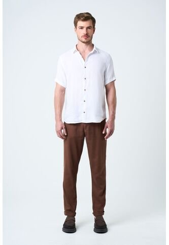 Pantalón Aron En Lino Para Hombre Ribete Cuero Pantalón Aron En Lino Para Hombre Ribete Cuero Tabaco 34 VÉLEZ Vélez