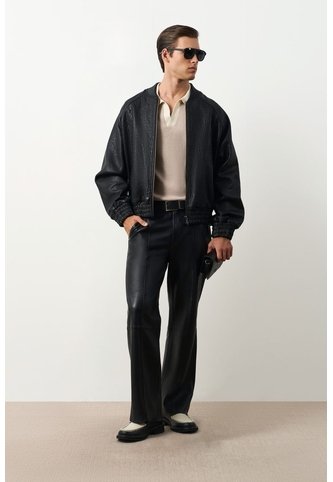 Chaqueta Bomber En Cuero Texturizado Para Hombre Calypso Chaqueta Bomber En Cuero Texturizado Para Hombre Calypso Negro XS VÉLEZ Vélez