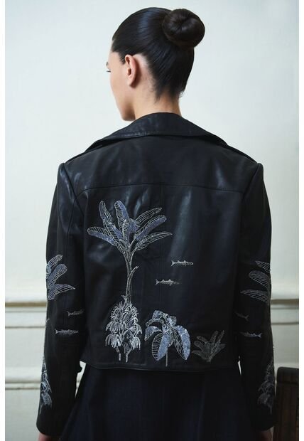 Chaqueta Biker Para Mujer Bordado Metalizado Chaqueta Biker Para Mujer Bordado Metalizado Negro S VÉLEZ