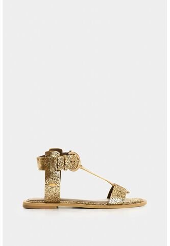 Sandalia Plana En Cuero Para Mujer Paracas Sandalia Plana En Cuero Para Mujer Paracas Dorado 36 VÉLEZ Vélez