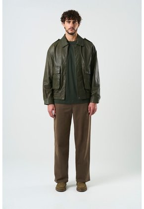 Chaqueta Bomber De Cuero Para Hombre Meridian Chaqueta Bomber De Cuero Para Hombre Meridian Verde Oliva L VÉLEZ