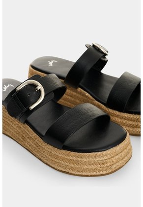 Sandalia Plataforma En Cuero Y Yute Para Mujer Ikal Sandalia Plataforma En Cuero Y Yute Para Mujer Ikal Negro 39 VÉLEZ