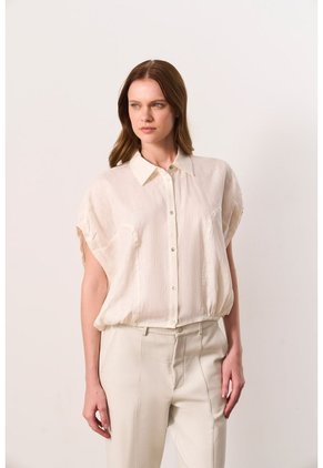 Camisa Manga Corta En Lino Para Mujer Faro Camisa Manga Corta En Lino Para Mujer Faro Crema XS VÉLEZ