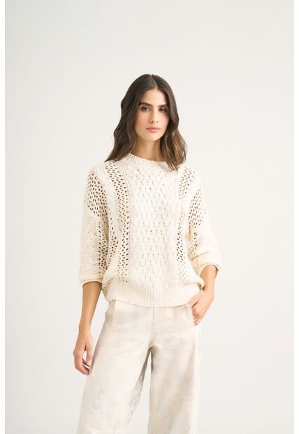 Sweater Tejido Para Mujer Detalle Brillo Sweater Tejido Para Mujer Detalle Brillo Crema M Vélez
