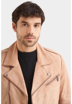 Chaqueta Biker De Gamuza Para Hombre Cremallera Cruzada Chaqueta Biker De Gamuza Para Hombre Cremallera Cruzada Arena M VÉLEZ