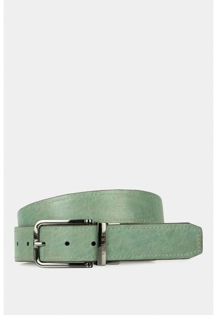 Cinturón Doble Faz Hibisco De Cuero Para Hombre Pasador Metálico Agua Marina