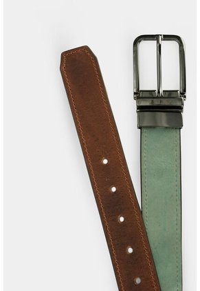 Cinturón Doble Faz Hibisco De Cuero Para Hombre Pasador Metálico Agua Marina