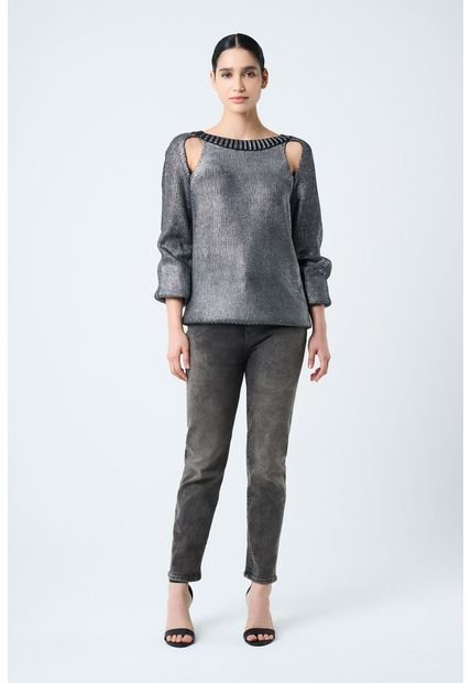 Jean Grey Silueta Mom Fit De Algodón Para Mujer Detalles Cuero Jean Grey Silueta Mom Fit De Algodón Para Mujer Detalles Cuero Gris 12 Vélez