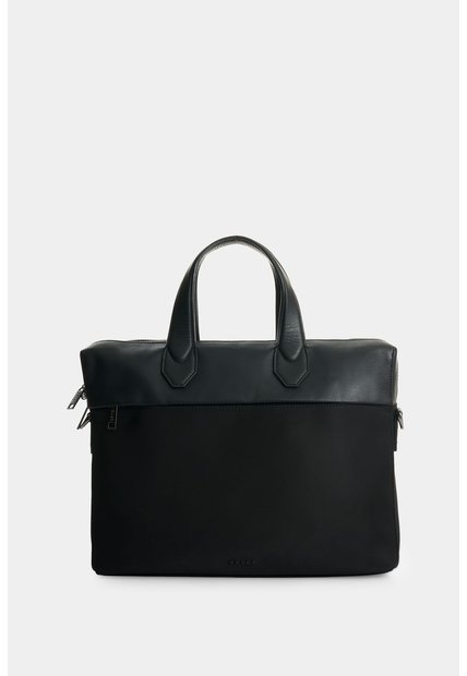 Maletín Portátil En Lona Y Cuero Para Hombre Breeze Maletín Portátil En Lona Y Cuero Para Hombre Breeze Negro VÉLEZ
