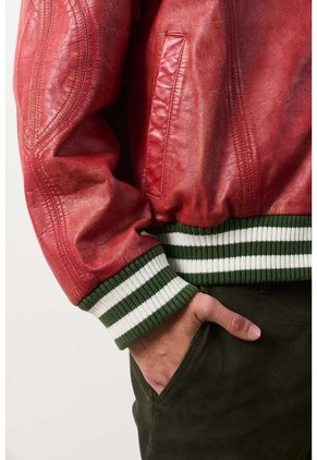 Chaqueta Bomber En Cuero Envejecido Para Hombre Chaqueta Bomber En Cuero Envejecido Para Hombre Rojo L VÉLEZ