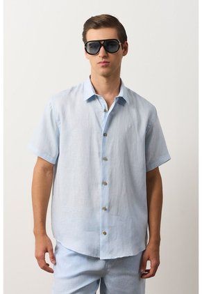 Camisa En Lino Manga Corta Siena Para Hombre Camisa En Lino Manga Corta Siena Para Hombre Azul Claro M VÉLEZ