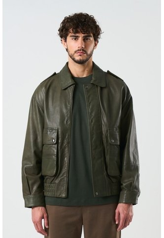 Chaqueta Bomber De Cuero Para Hombre Meridian Chaqueta Bomber De Cuero Para Hombre Meridian Verde Oliva XXXL VÉLEZ Vélez