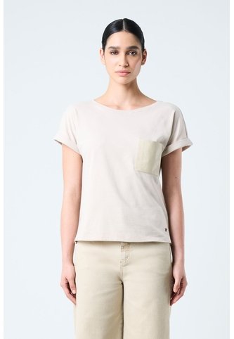 Camiseta Manga Corta Para Mujer Bolsillo Cuero Camiseta Manga Corta Para Mujer Bolsillo Cuero Arena M VÉLEZ Vélez