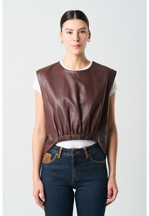 Camisa Iris De Cuero Para Mujer Elástico Delantero Camisa Iris De Cuero Para Mujer Elástico Delantero Cafe L VÉLEZ