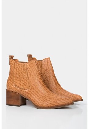 Botines Tacón De Cuero Para Mujer Textura Serpiente Botines Tacón De Cuero Para Mujer Textura Serpiente Miel 41 Vélez