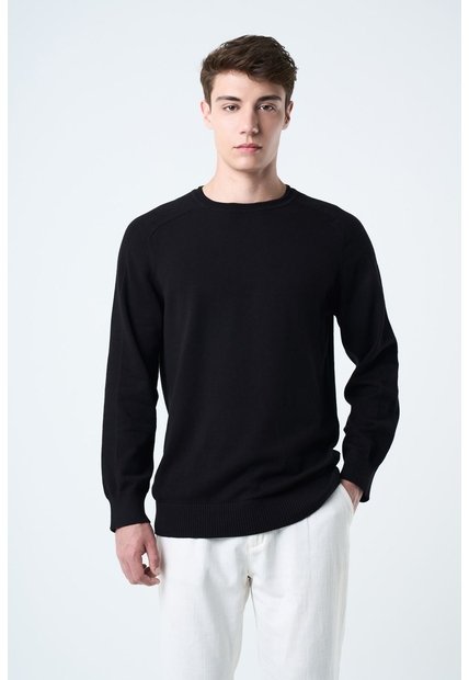 Sweater Tejido En Algodón Para Hombre Manga Ranglan Sweater Tejido En Algodón Para Hombre Manga Ranglan Negro XL VÉLEZ