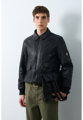 Chaqueta Aviador De Cuero Para Hombre Nila Chaqueta Aviador De Cuero Para Hombre Nila Negro S VÉLEZ