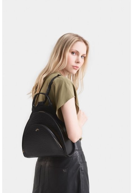 Morral Stefano De Cuero Grabado Negro Morral De Cuero Grabado Negro VÉLEZ