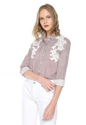 Camisa Vinotinto-Blanco Vero Moda