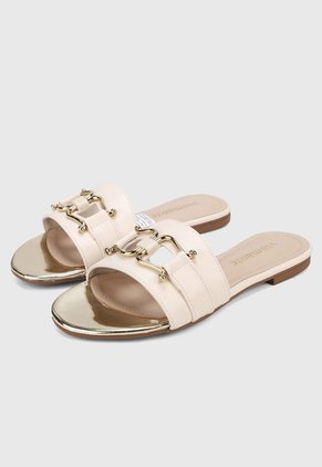 Sandalia Plana Beige-Dorado Via Marte