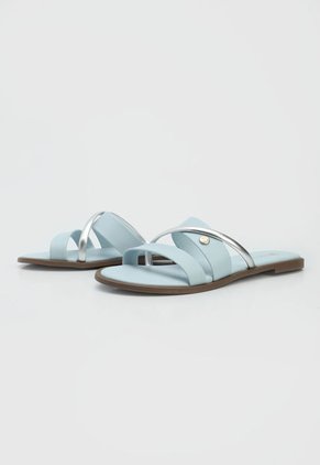Sandalia Plana Celeste-Plateado-Café Via Uno
