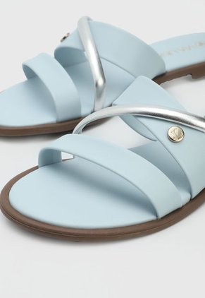 Sandalia Plana Celeste-Plateado-Café Via Uno