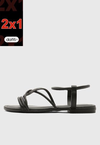 Sandalias Planas Casual VIA UNO Negro Via Uno