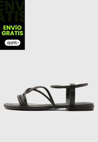 Sandalias Planas Casual VIA UNO Negro Via Uno