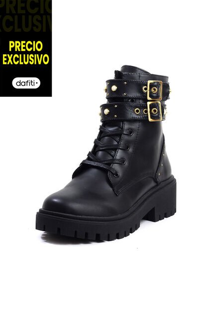 Botas Cuero Mujer Negro VillabonR VDM-5057 Correas Taches