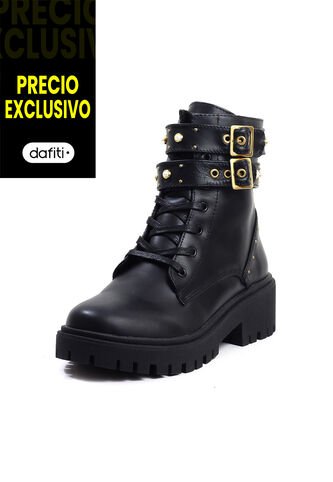 Botas Cuero Mujer Negro VillabonR VDM-5057 Correas Taches VillabonR