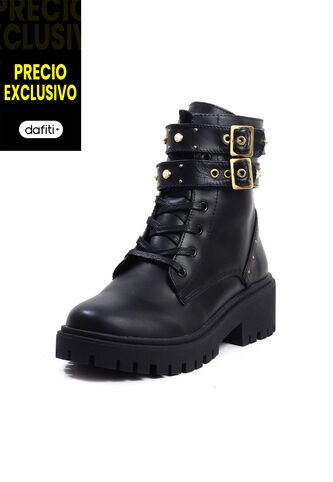 Botas Cuero Mujer Negro VillabonR VDM-5057 Correas Taches VillabonR