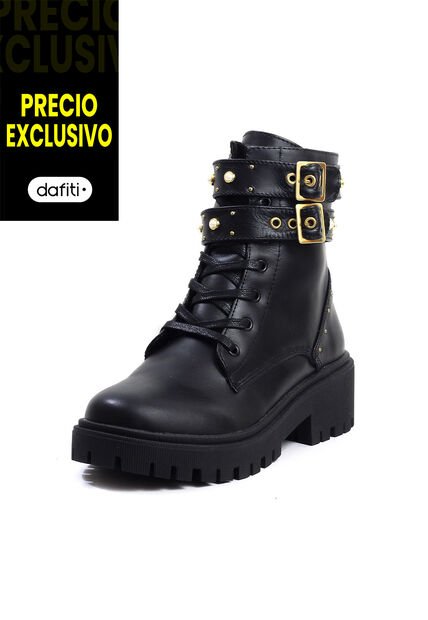Botas Cuero Mujer Negro VillabonR VDM-5057 Correas Taches