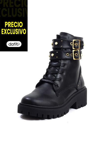 Botas Cuero Mujer Negro VillabonR VDM-5057 Correas Taches