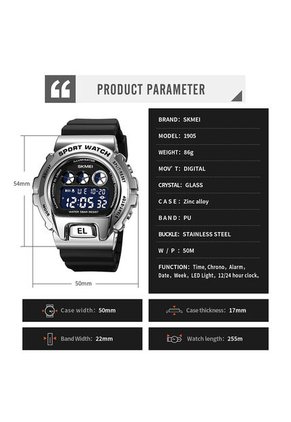 Reloj Skmei 1905 Digital Carcasa Plata - Negro