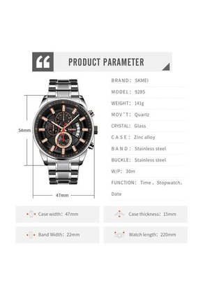 Reloj Skmei 9285 Cronógrafo Tablero Negro - Plata