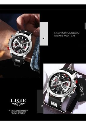 Reloj Lige 98135 Cronógrafo Tablero Negro - Plata