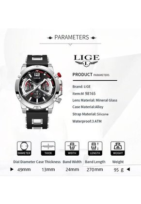 Reloj Lige 98135 Cronógrafo Tablero Negro - Plata