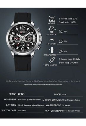 Reloj OFNS Original 1304 Cronógrafo Silicona - Plata