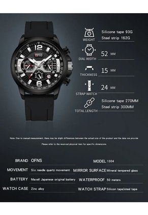 Reloj OFNS Original 1304 Cronógrafo Silicona - Negro